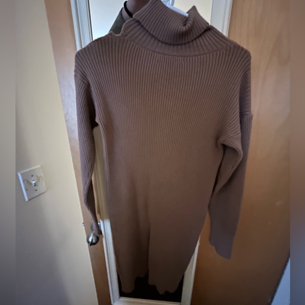 Deluc Brown Turtleneck Sweater Dress
